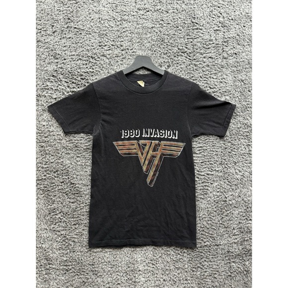 Vintage 1980 80's Van Halen‎ Invasion Tour Band T-Shirt Size Medium Adult Black